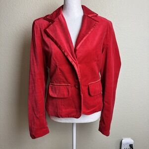 VTG Lavender Star Women's Blazer Red Velvet Size L Satin Trim Lined Faux Pockets